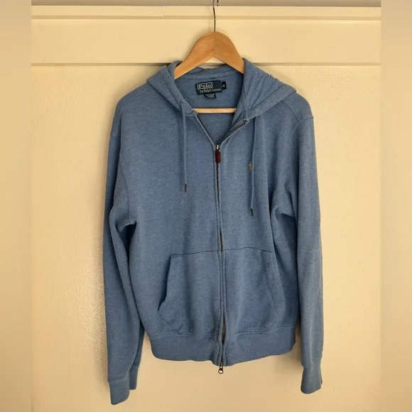 Polo Ralph Lauren Blue Full Zip Hoodie SweaterCotton KnitSize M